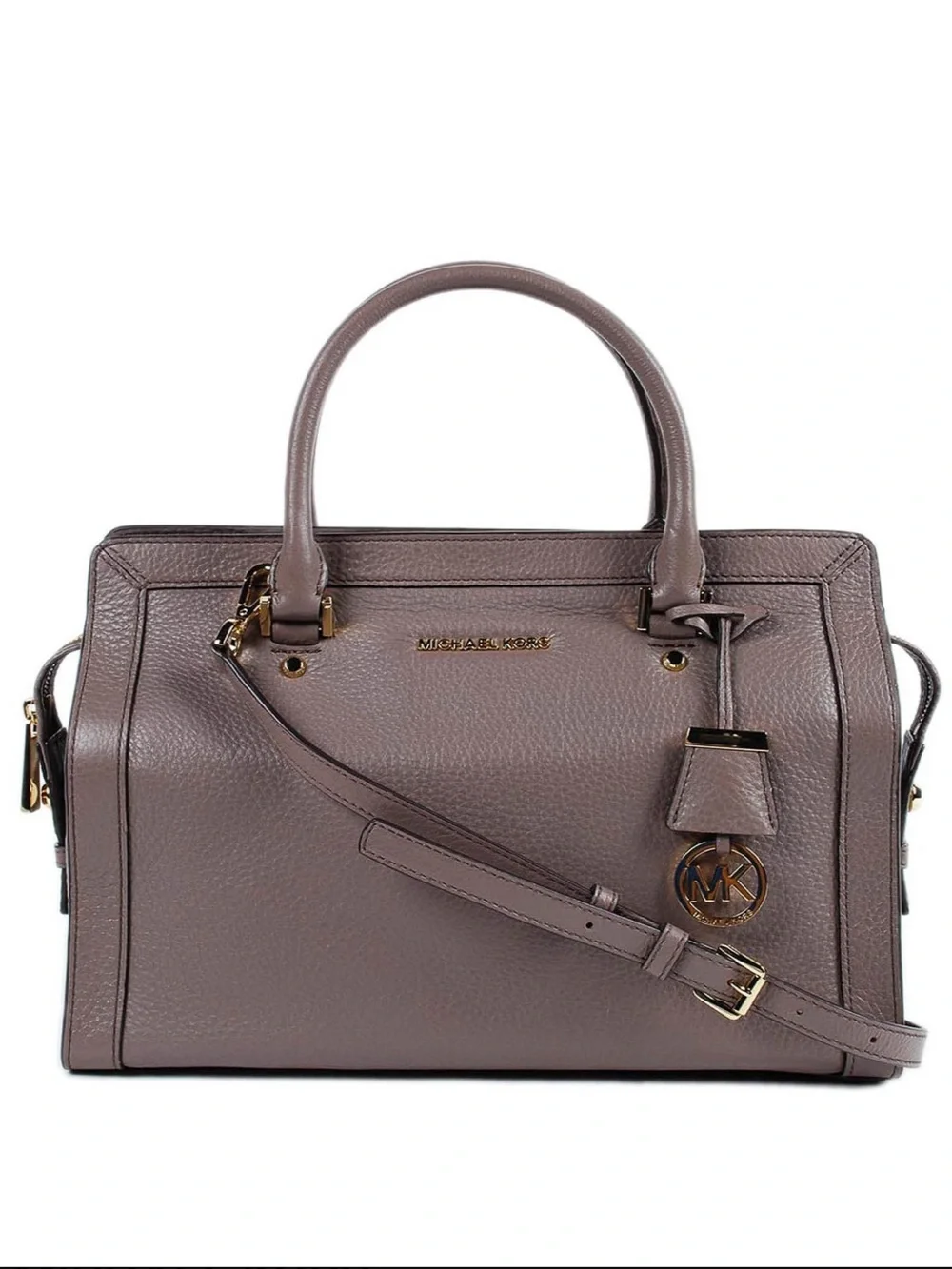 Michael Kors Collin’s Large Leather Taupe Leather Satchel with Gold Hardware